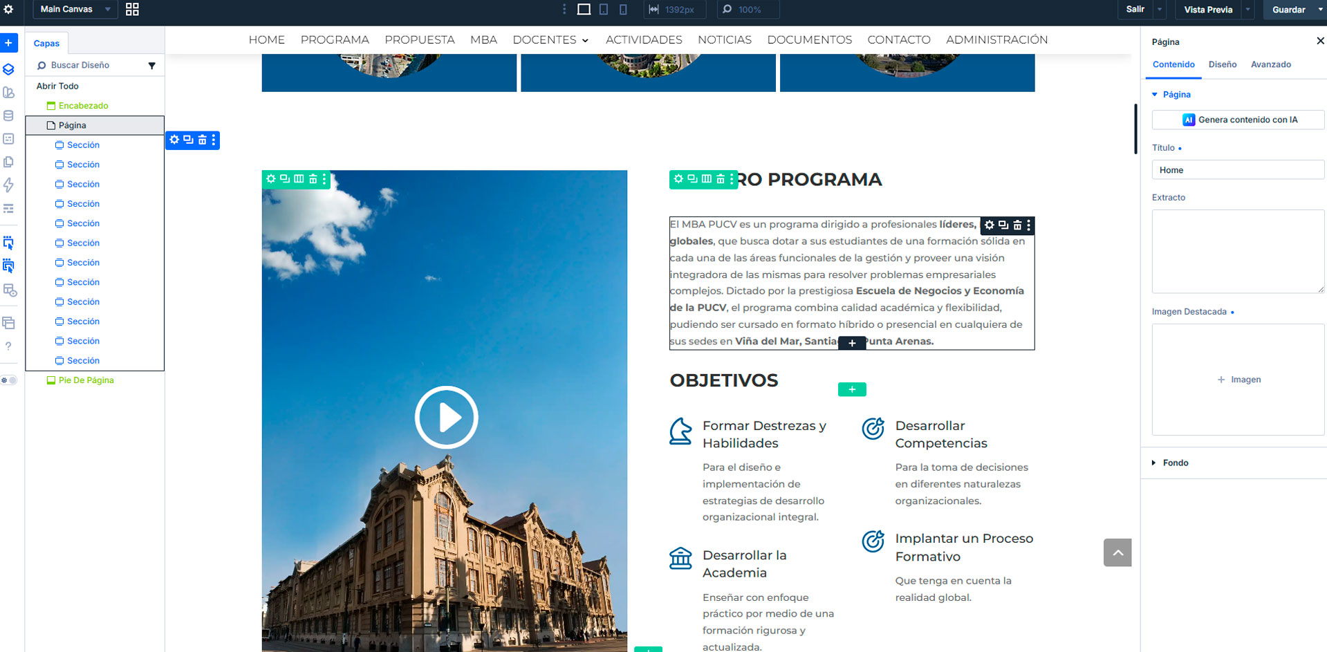 Cómo rediseñamos y migramos el sitio web del MBA PUCV: Detrás de escena técnico con Divi 5 y optimización avanzada 1 Versatilweb | Diseño de Páginas Web y Posicionamiento en Google reconstrucción desde cero con Divi 5 y rendimiento WPO